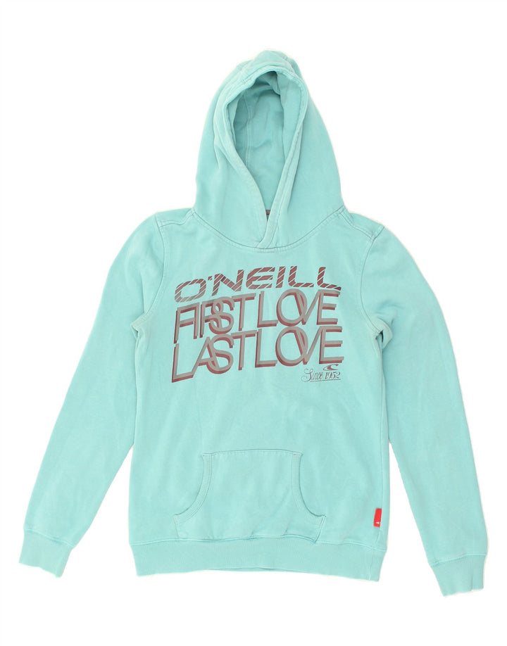 O'NEILL Womens Graphic Hoodie Jumper UK 12 Medium Turquoise | Vintage O'Neill | Thrift | Second-Hand O'Neill | Used Clothing | Messina Hembry 