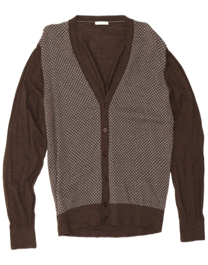 Gran Sasso Herre Cardigan Sweater IT 58 2XL Brun Geometrisk Uld