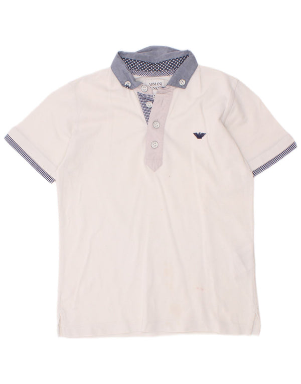 Armani Junior Boys Polo Shirt 7-8 år Hvid Colourblock Bomuld