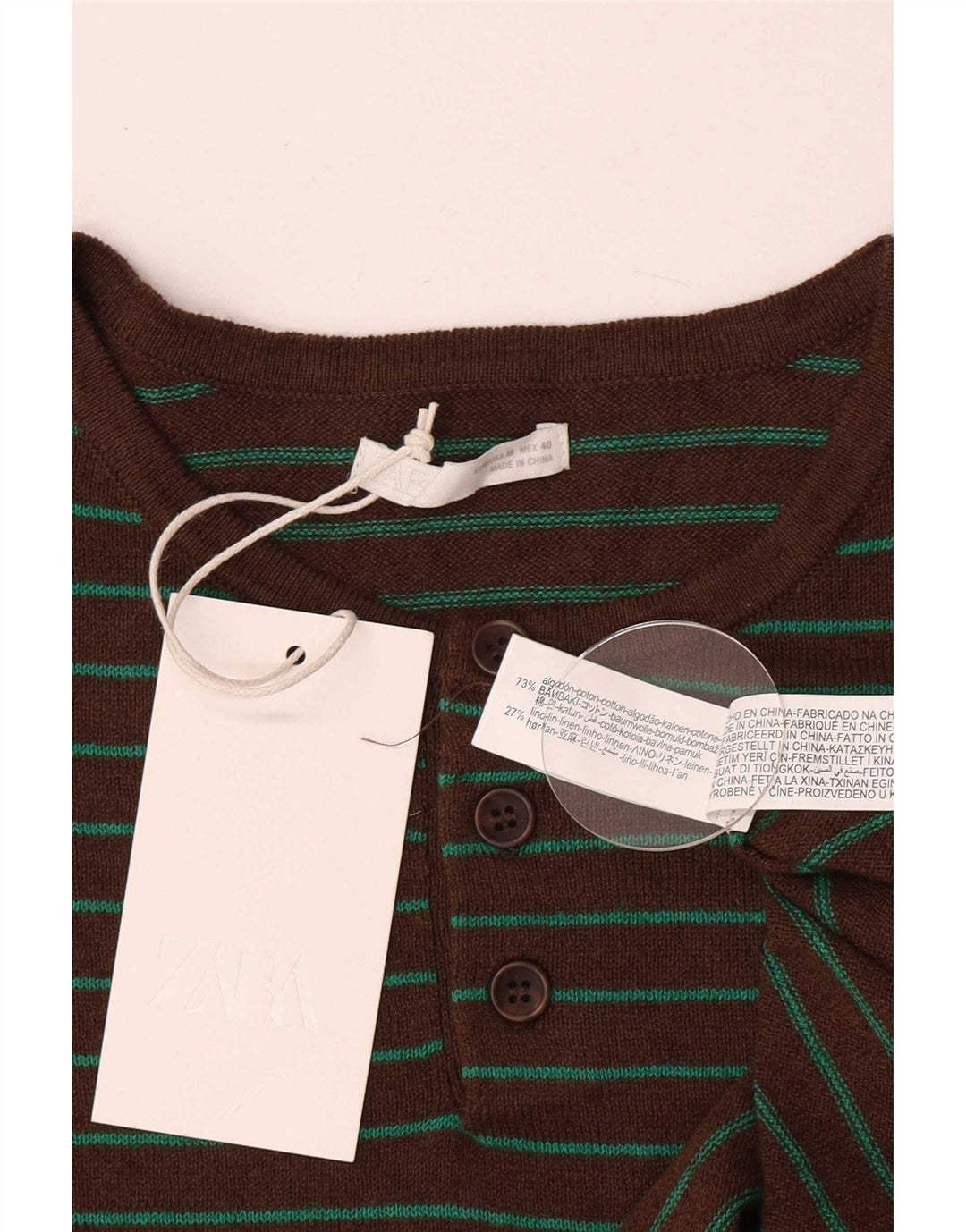 Zara T-shirt top mellem brun stribet bomuld