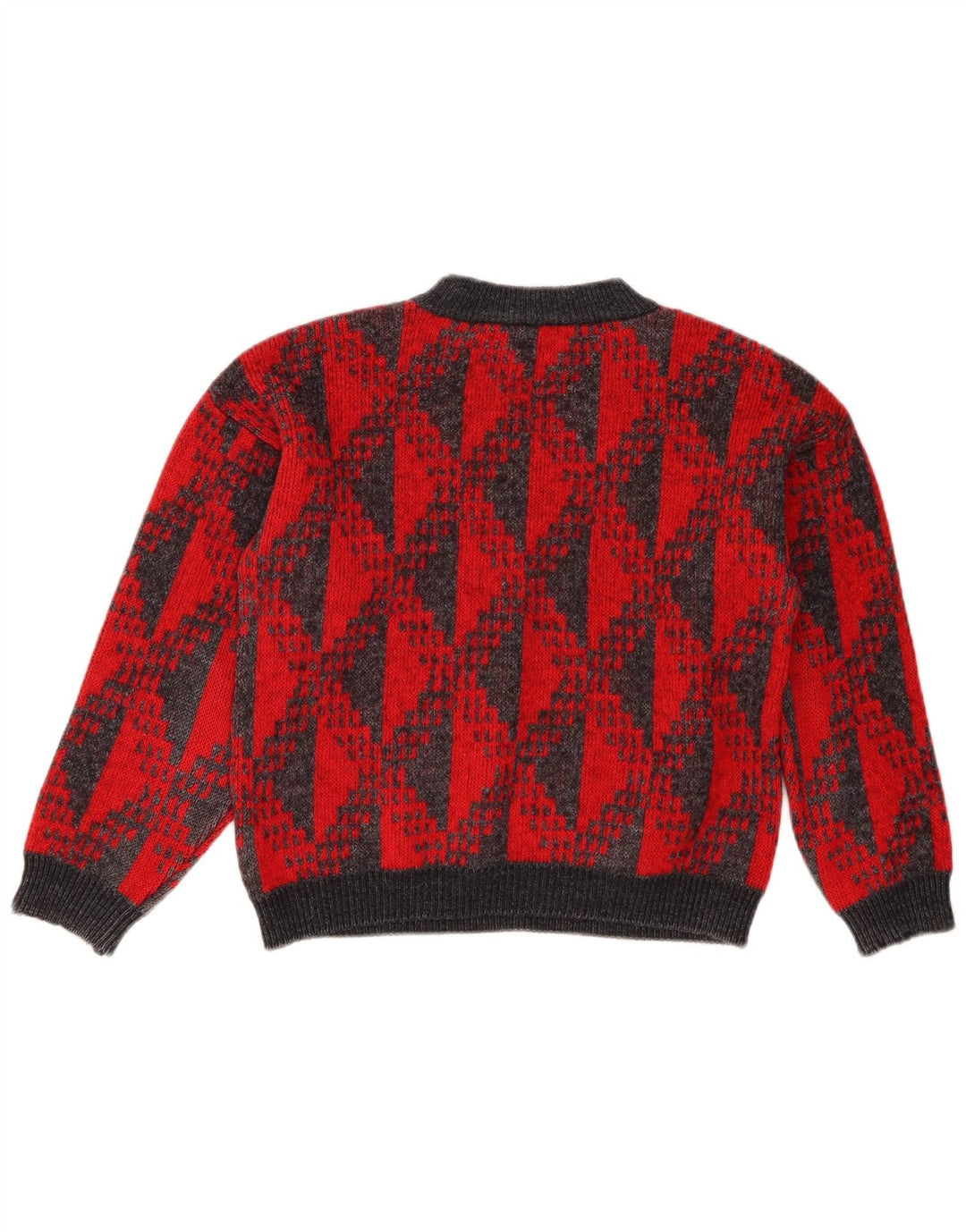 STEFANEL Womens Crop Crew Neck Jumper Sweater UK 12 Medium Red Geometric