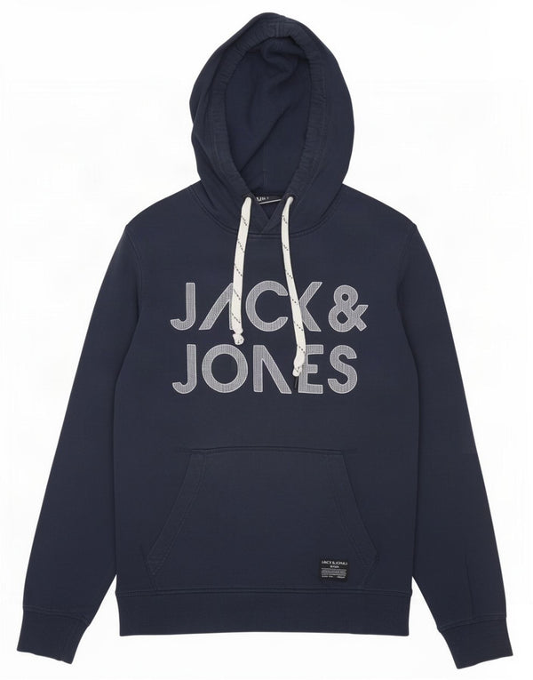 Jack & Jones Mens Graphic Hoodie Jumper Medium Navy Blue Cotton