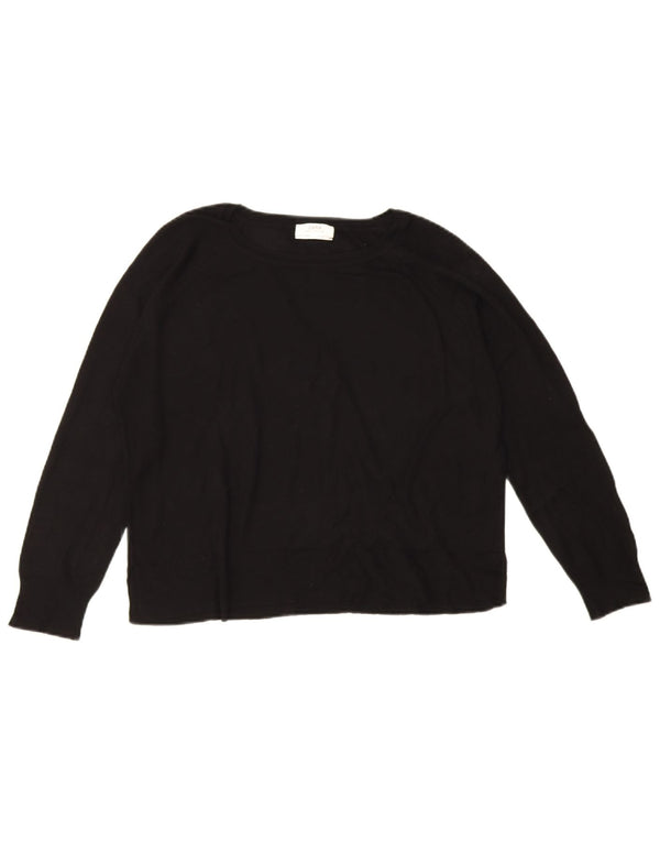 Zara Womens Crop Oversized Boat Neck Jumper Sweater UK 10 Small Black