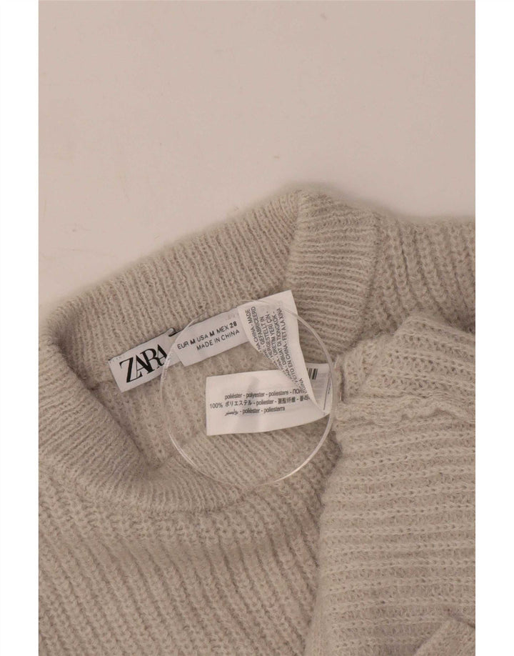 Zara Womens Crop Turtle Neck Jumper Sweater UK 12 Medium Beige Polyester