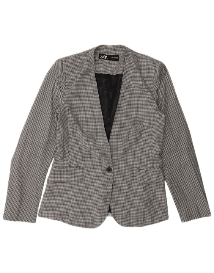 Zara Dame 1-knaps blazerjakke EU 36 XS Grå Houndstooth Polyester