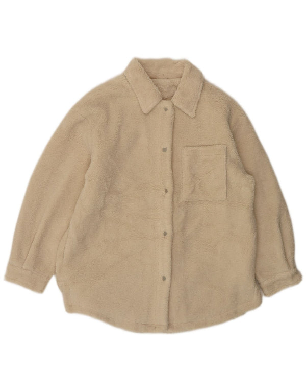 Topshop Dame Oversized Fleecejakke UK 10 Small Beige Polyester