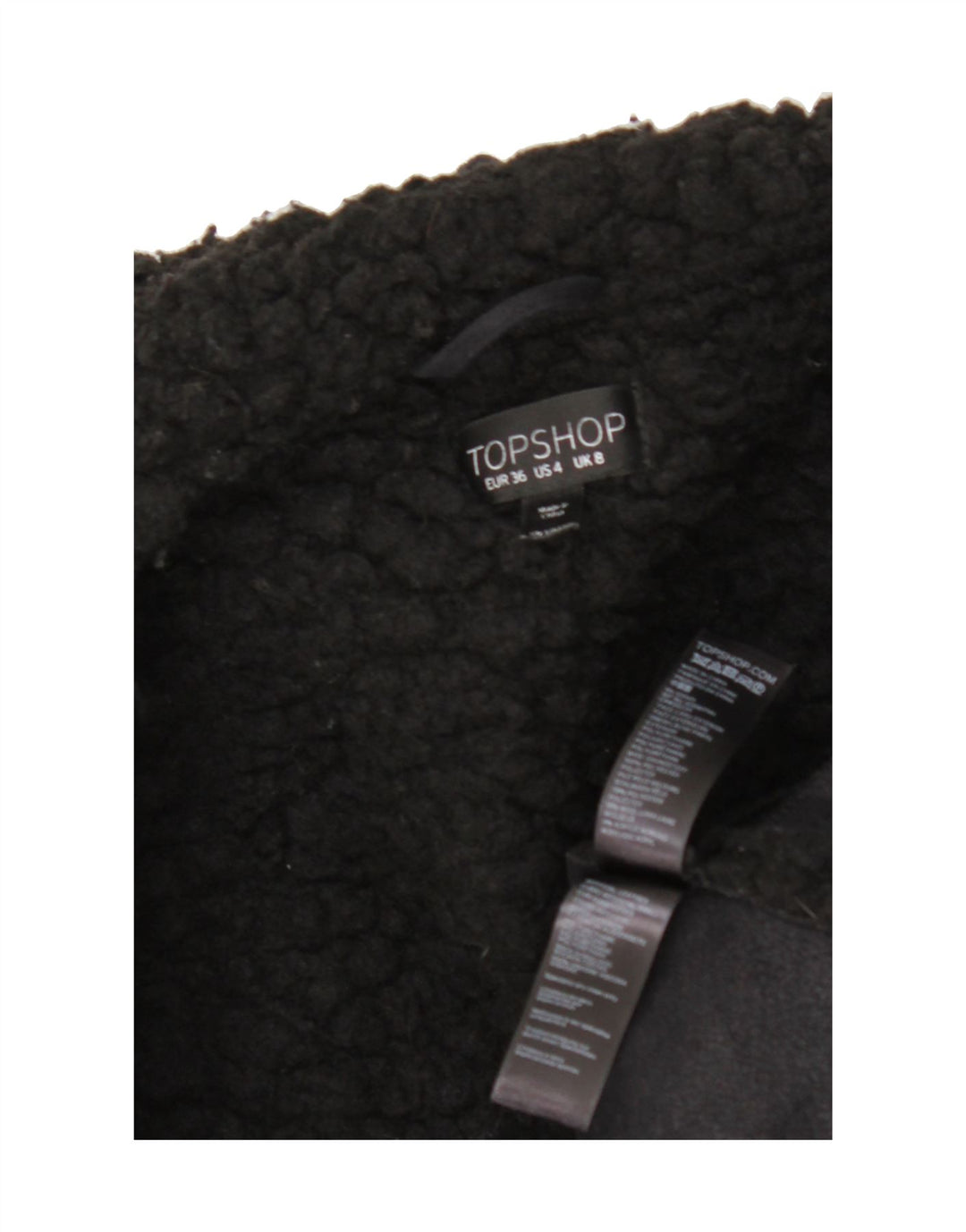 TOPSHOP Womens Biker Sherpa Jacket UK 8 Small Black Polyurethane Vintage Topshop and Second-Hand Topshop from Messina Hembry 