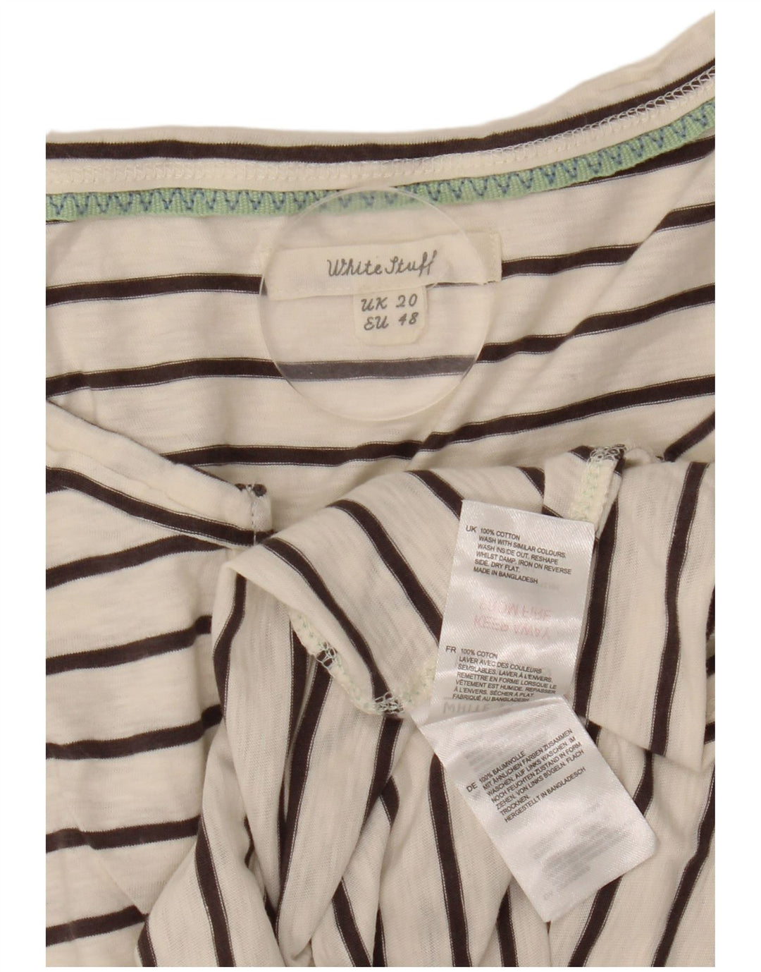 White Stuff Damevest Top UK 20 2XL Hvidstribet bomuld