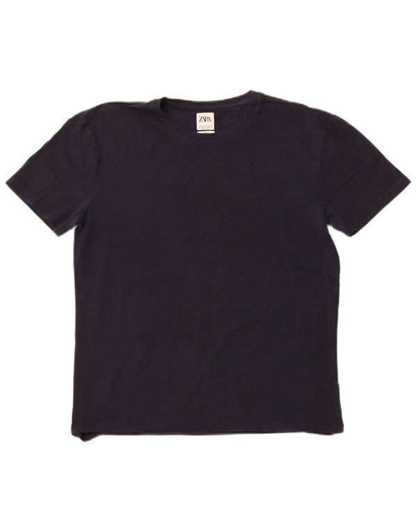 Zara Mens Slim Fit T-Shirt Top XL Navy Blue