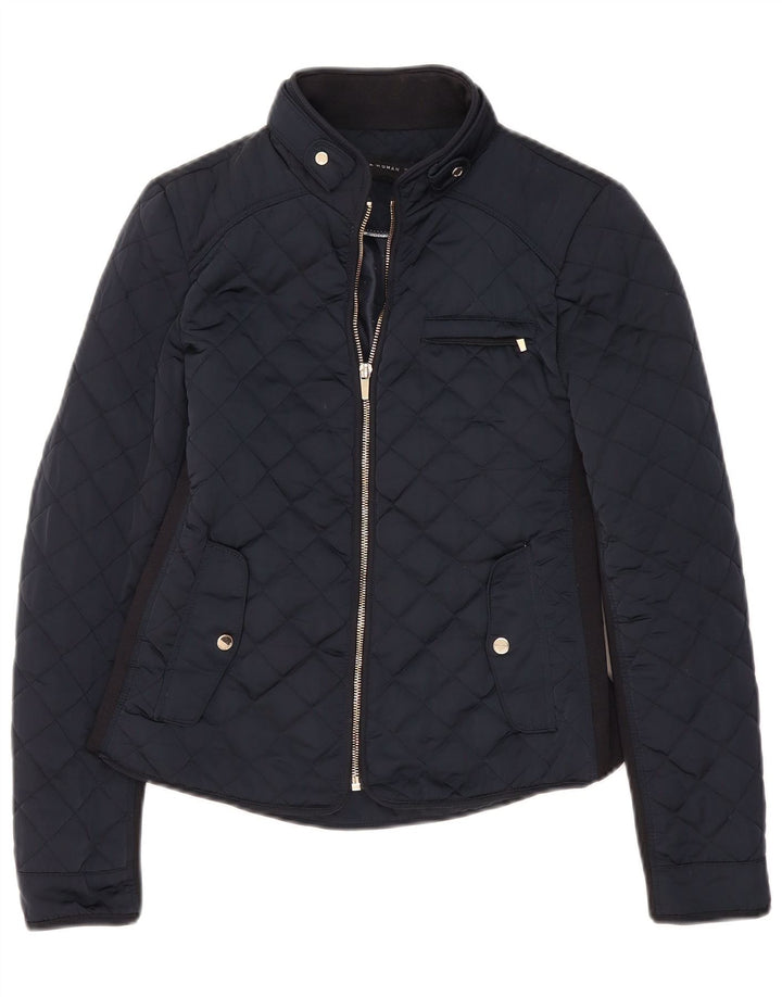 Zara Quiltet jakke til kvinder UK 10 Small Navy Blue Colourblock Polyester