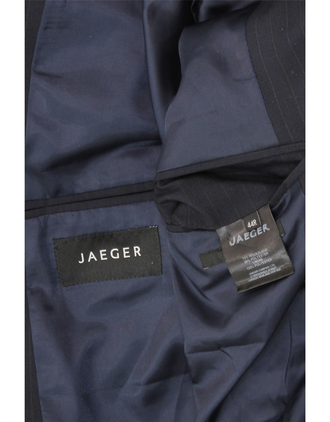 JAEGER Herre 2-knaps blazerjakke UK 44 2XL Marineblå nålestribet uld