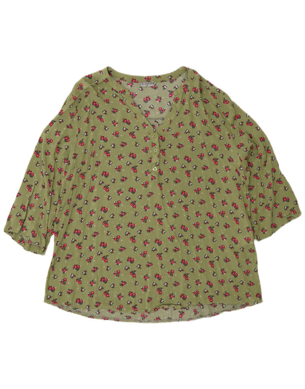 F.D.Joseph dametrøje med 3/4 ærmer UK 18 XL Grøn blomsterviscose