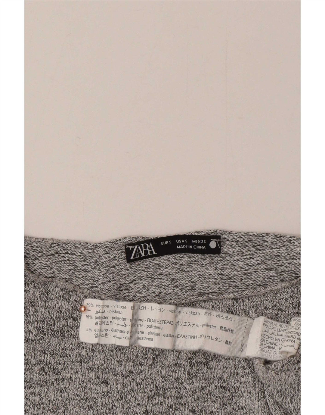 Zara Dame Top Langærmet UK 10 Small Grå Flecked Viscose