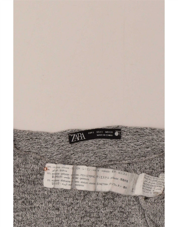 Zara Dame Top Langærmet UK 10 Small Grå Flecked Viscose