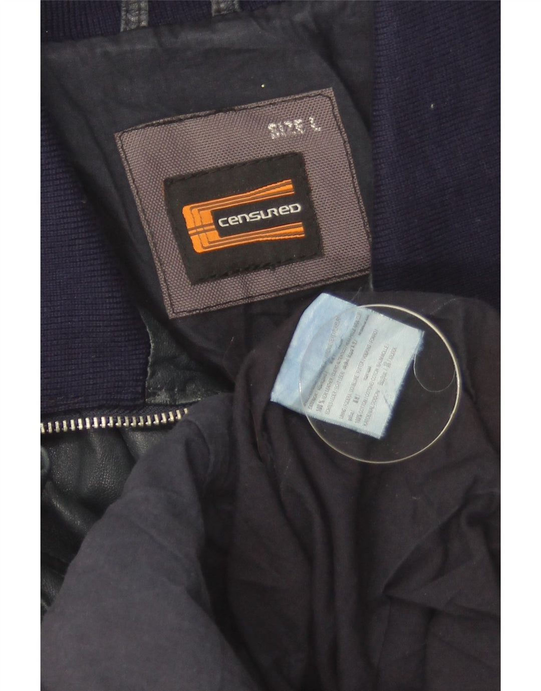 Censured Womens Bomber Læderjakke UK 14 Large Navy Blue Læder