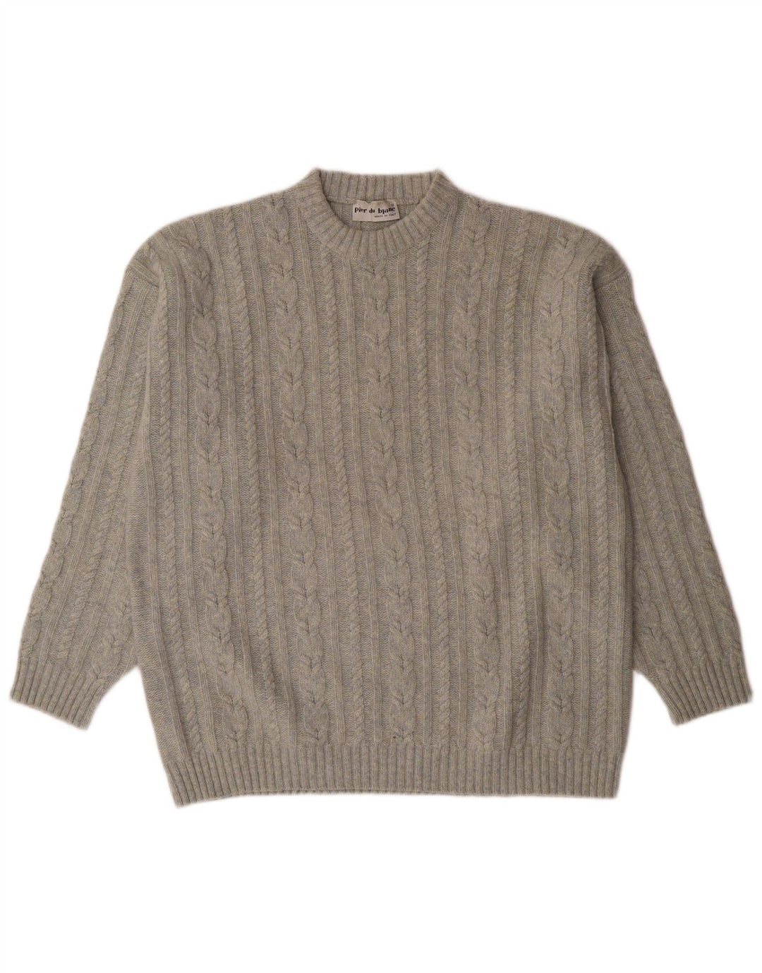 Vintage sweater med rund hals til mænd XL Grå Flecked Lammeuld