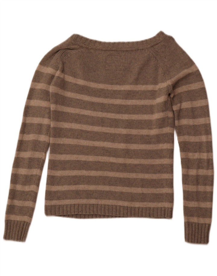 FAT FACE Dame Boat Neck Jumper Sweater UK 12 Medium Grå Stribet