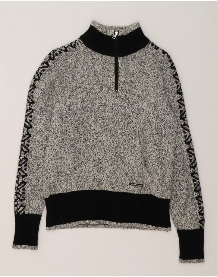 Cape Horn Herre Zip Neck Jumper Sweater Stor Grå Colourblock Angora