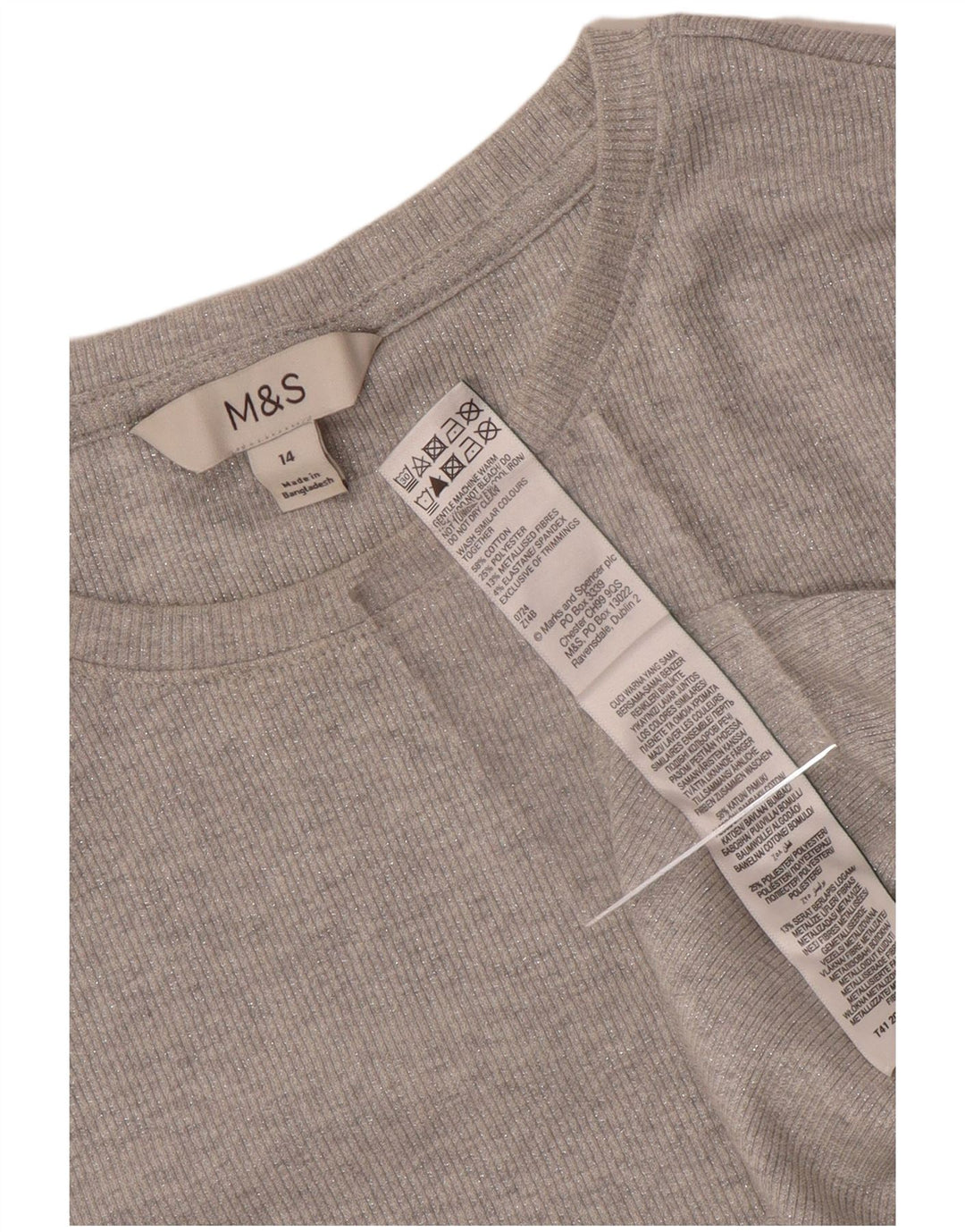 Marks & Spencer Dametop Langærmet UK 14 Mellemgrå Bomuld