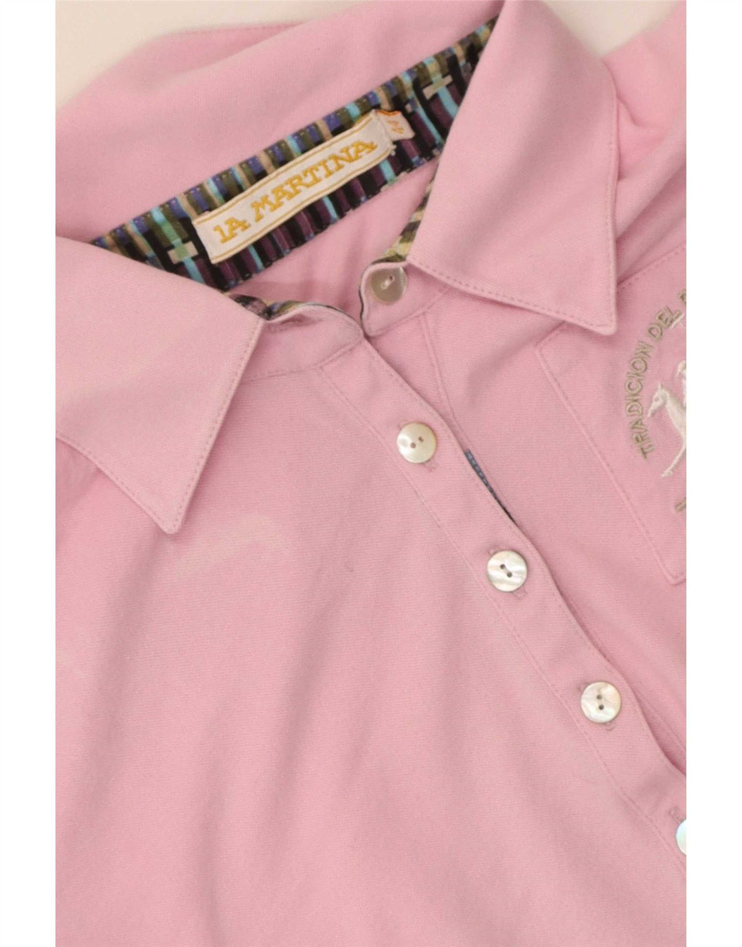 La Martina Dame Grafisk Polo Shirt IT 44 Medium Pink Bomuld