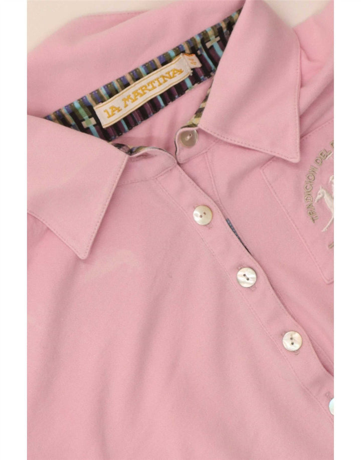 La Martina Dame Grafisk Polo Shirt IT 44 Medium Pink Bomuld