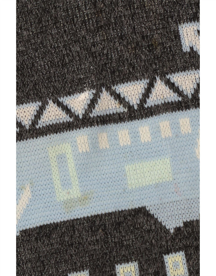 Vintage herre rund hals sweater stor grå geometrisk