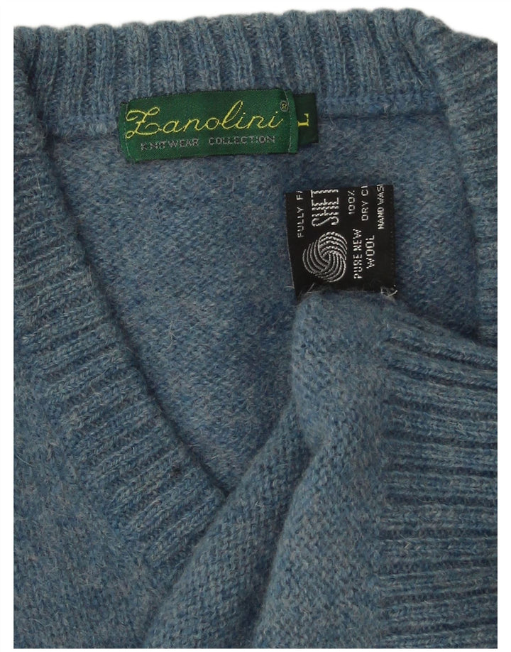 Zanolini Dame V-hals sweater UK 14 Stor Blå Virgin Wool