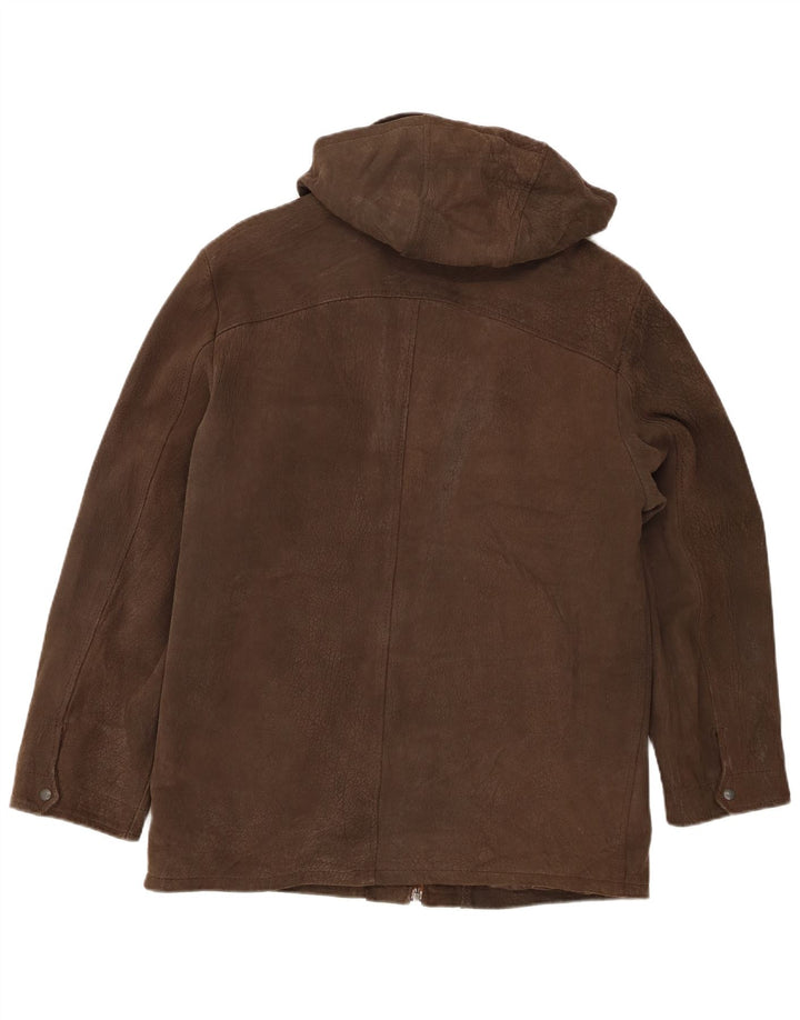 Vintage læderjakke med hætte til mænd IT 48 Medium Brun