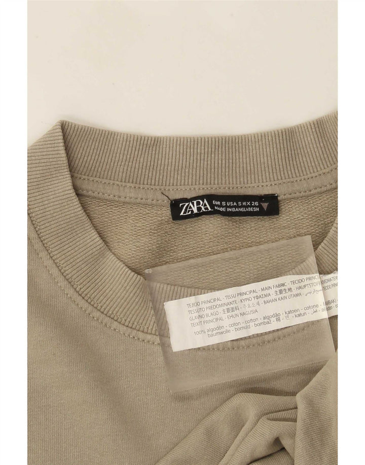 Zara Womens Oversized Sweatshirt Jumper UK 10 Small Khaki Cotton