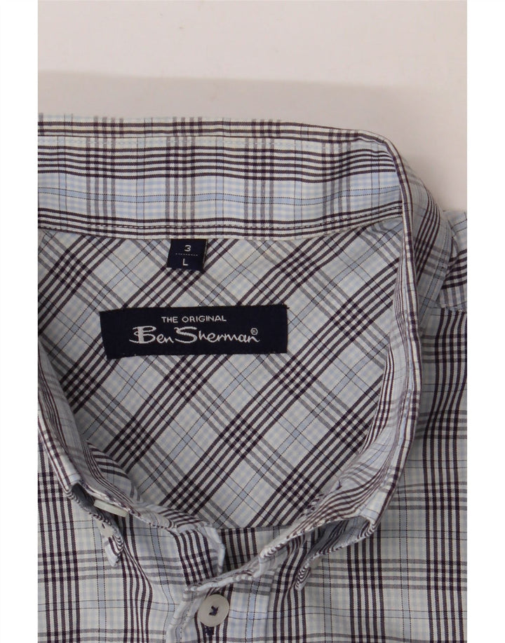 BEN SHERMAN Kortærmet herreskjorte Stor blå ternet