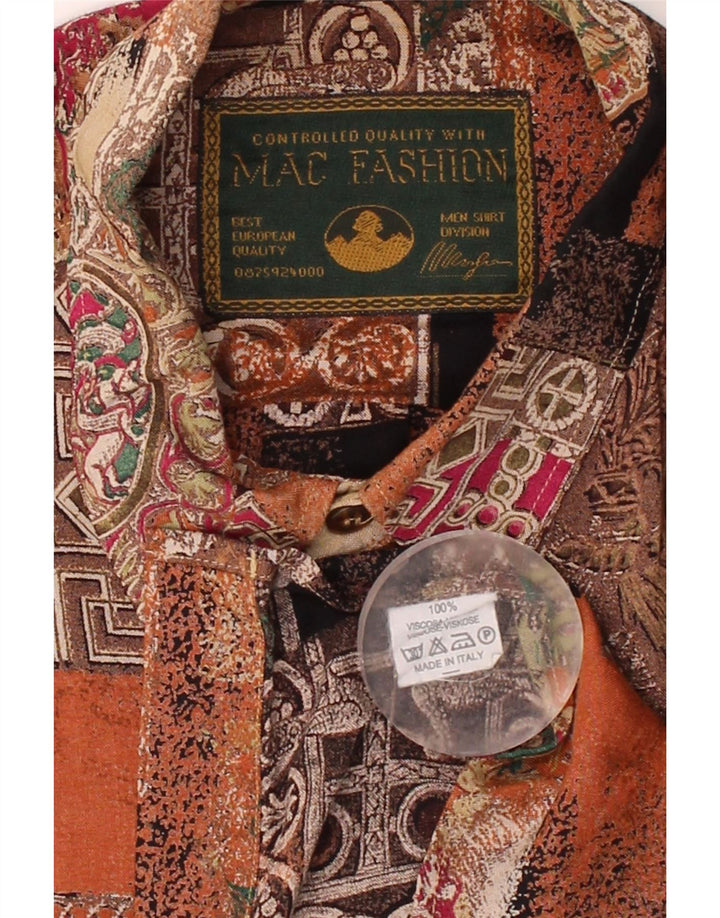 MAC FASHION Mens Abstract Pattern Shirt Medium Brown Viscose Vintage Mac Fashion and Second-Hand Mac Fashion from Messina Hembry 