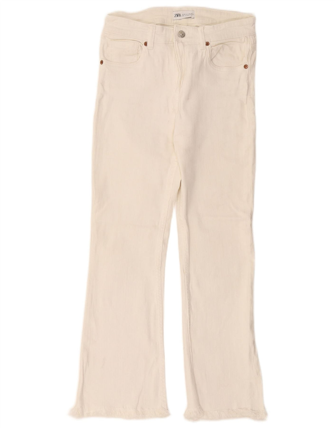 Zara Dame Flared Jeans EU 36 XS W26 L26 Hvid Bomuld