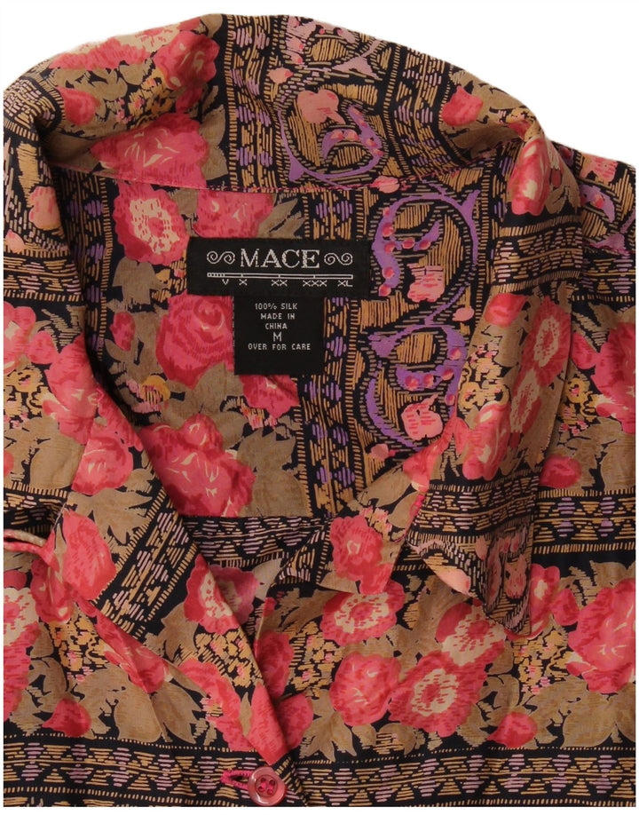 Vintage dameskjorte bluse UK 14 Medium Multicolored Floral Silke