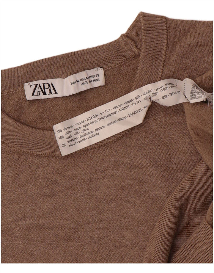 Zara sweater med rund hals til kvinder UK 12 Medium brun viskose