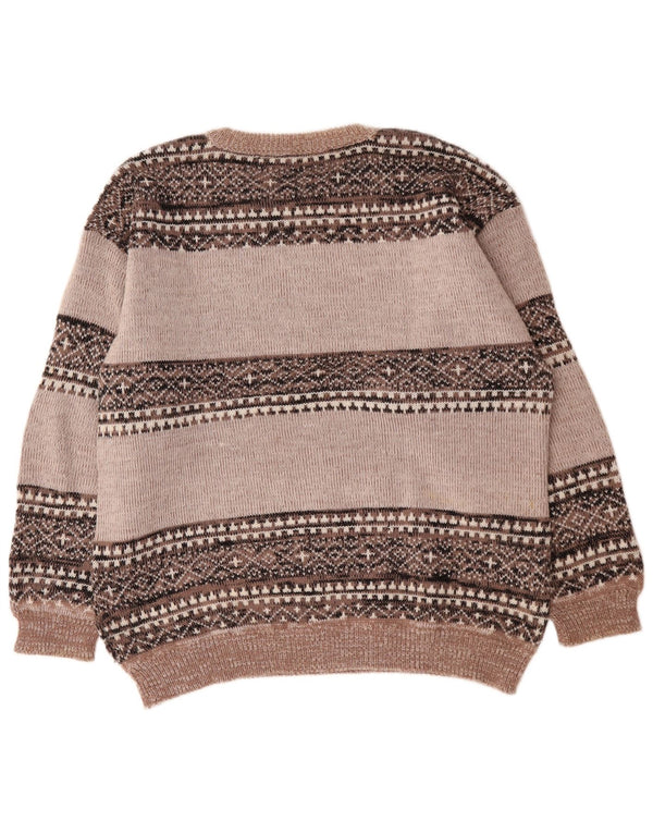 Vintage herre rund hals sweater XL grå Fair Isle akryl