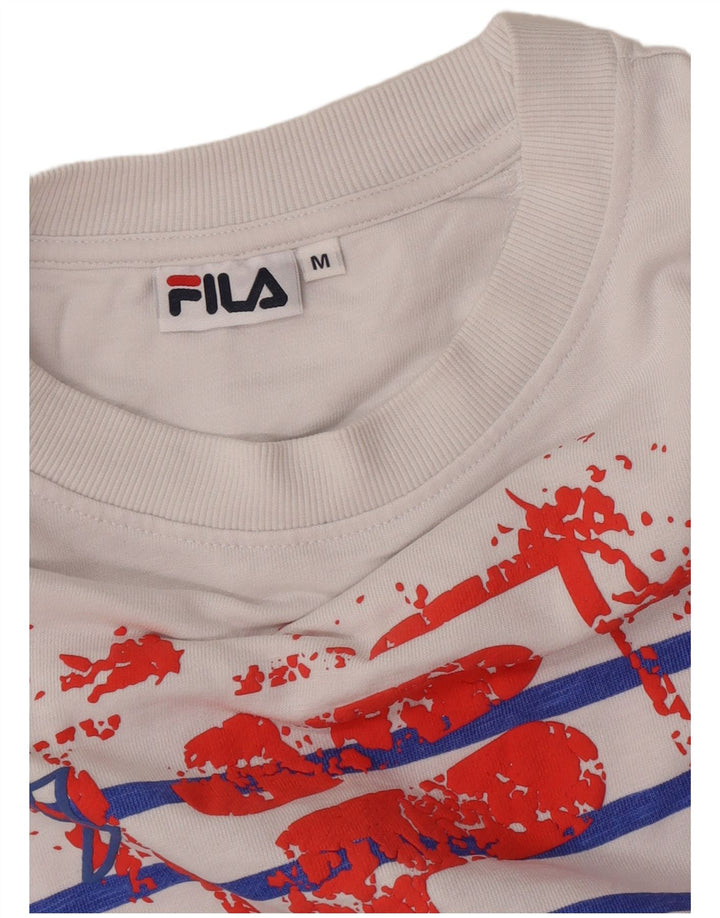 Fila Womens Crop Grafisk Top Langærmet UK 14 Medium White Striped