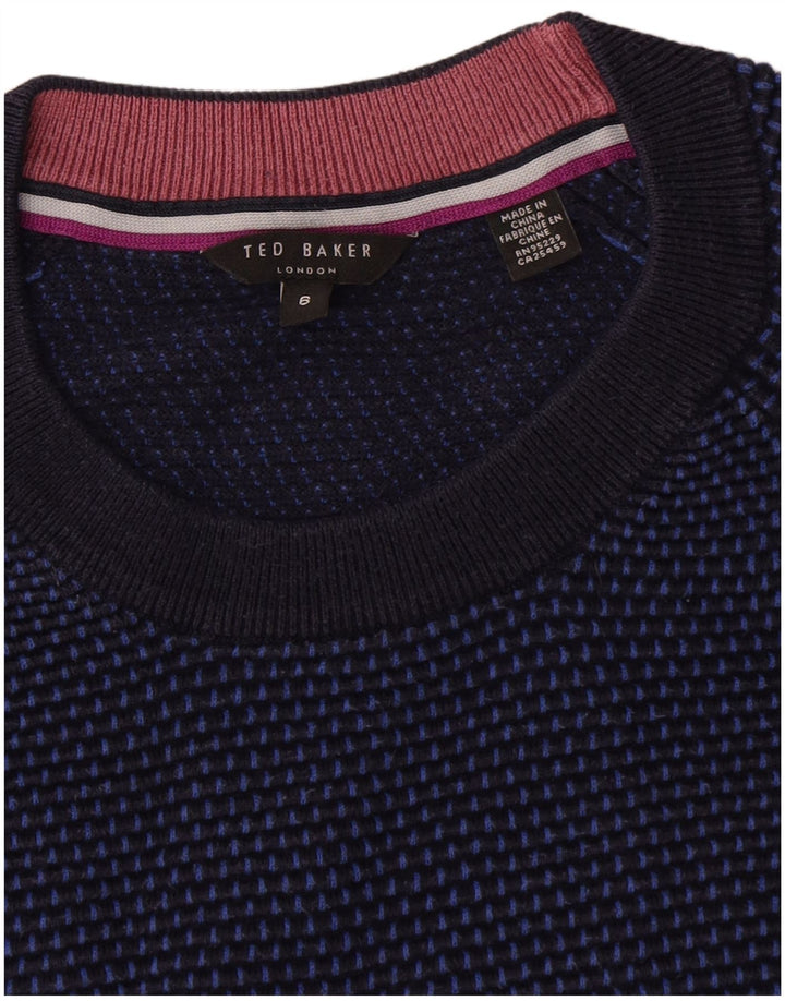 Ted Baker Herre Crew Neck Jumper Sweater Størrelse 6 2XL Navy Blue Colourblock