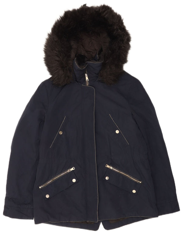 Zara Dame Hooded Parka Jacket UK 14 Medium Navy Blue
