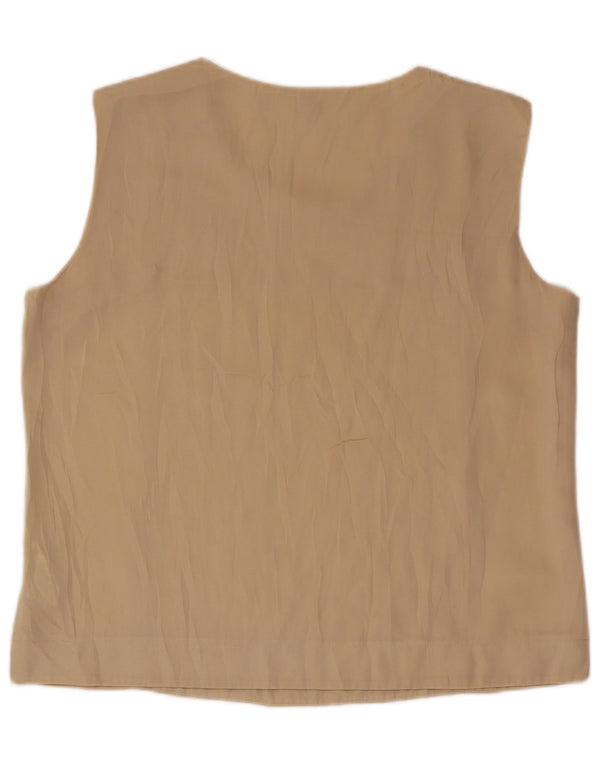 BENETTON Dame ærmeløs bluse Top UK 16 Stor Beige Polyester