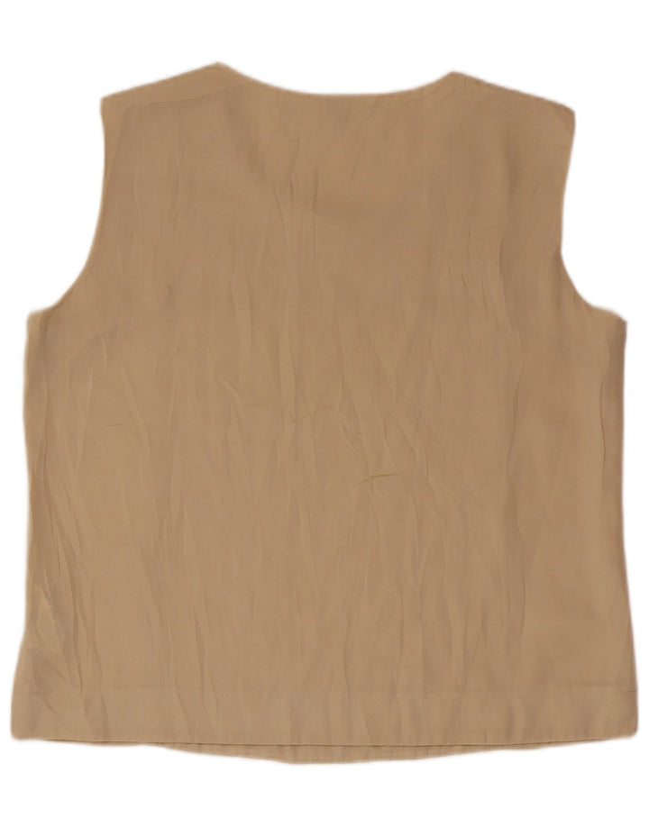 BENETTON Dame ærmeløs bluse Top UK 16 Stor Beige Polyester