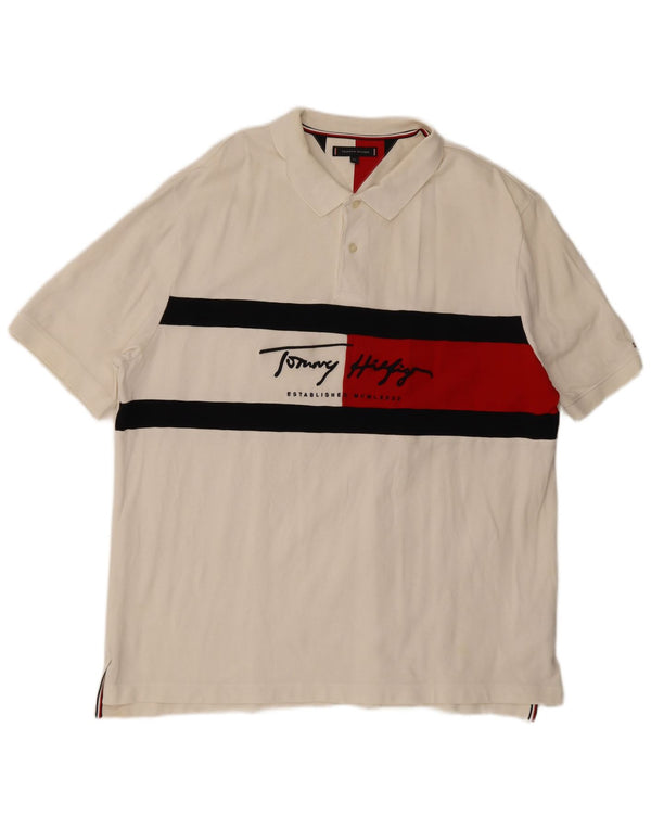 Tommy Hilfiger Herre Grafisk Polo Shirt 2XL Hvid Colourblock Bomuld