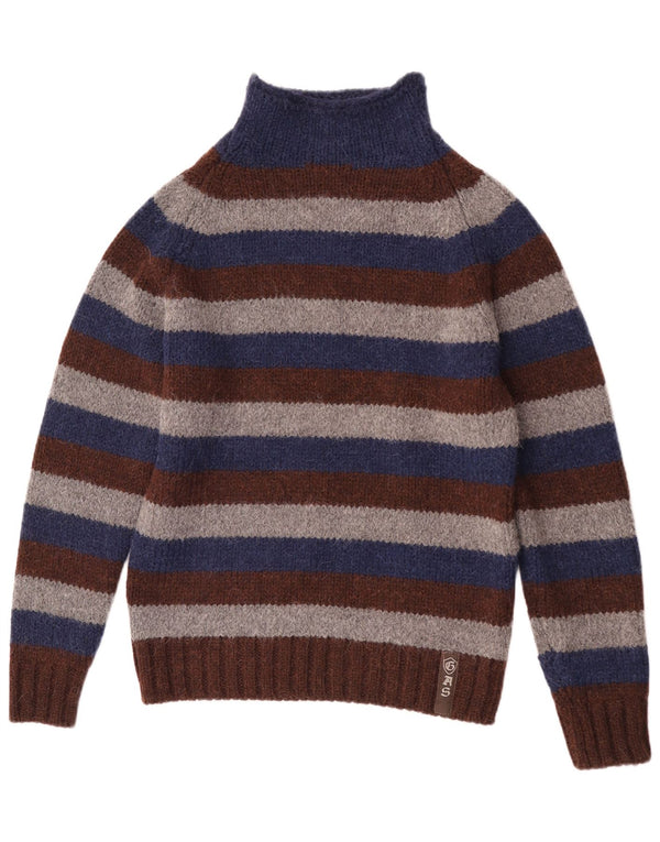 Gas Herre Turtle Neck Jumper Sweater Stor flerfarvet Stribet Virgin Wool