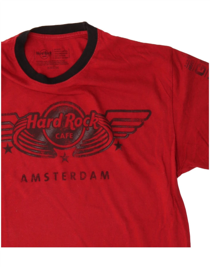 Hard Rock Cafe Herre Amsterdam Grafisk T-Shirt Top Medium Rød Bomuld