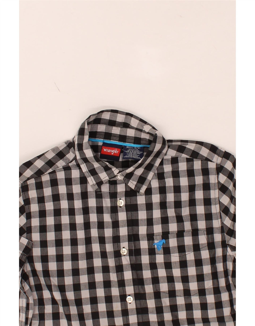 WRANGLER Boys Short Sleeve Shirt 10-11 Years Large  Black Gingham Cotton Vintage Wrangler and Second-Hand Wrangler from Messina Hembry 