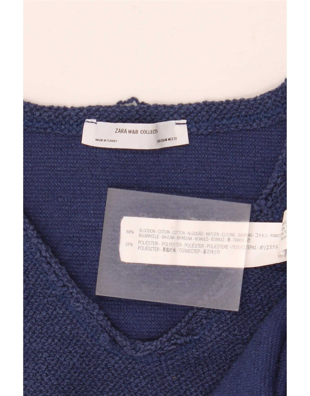 Zara Dame T-Shirt Top UK 14 Medium Navy Blue Bomuld