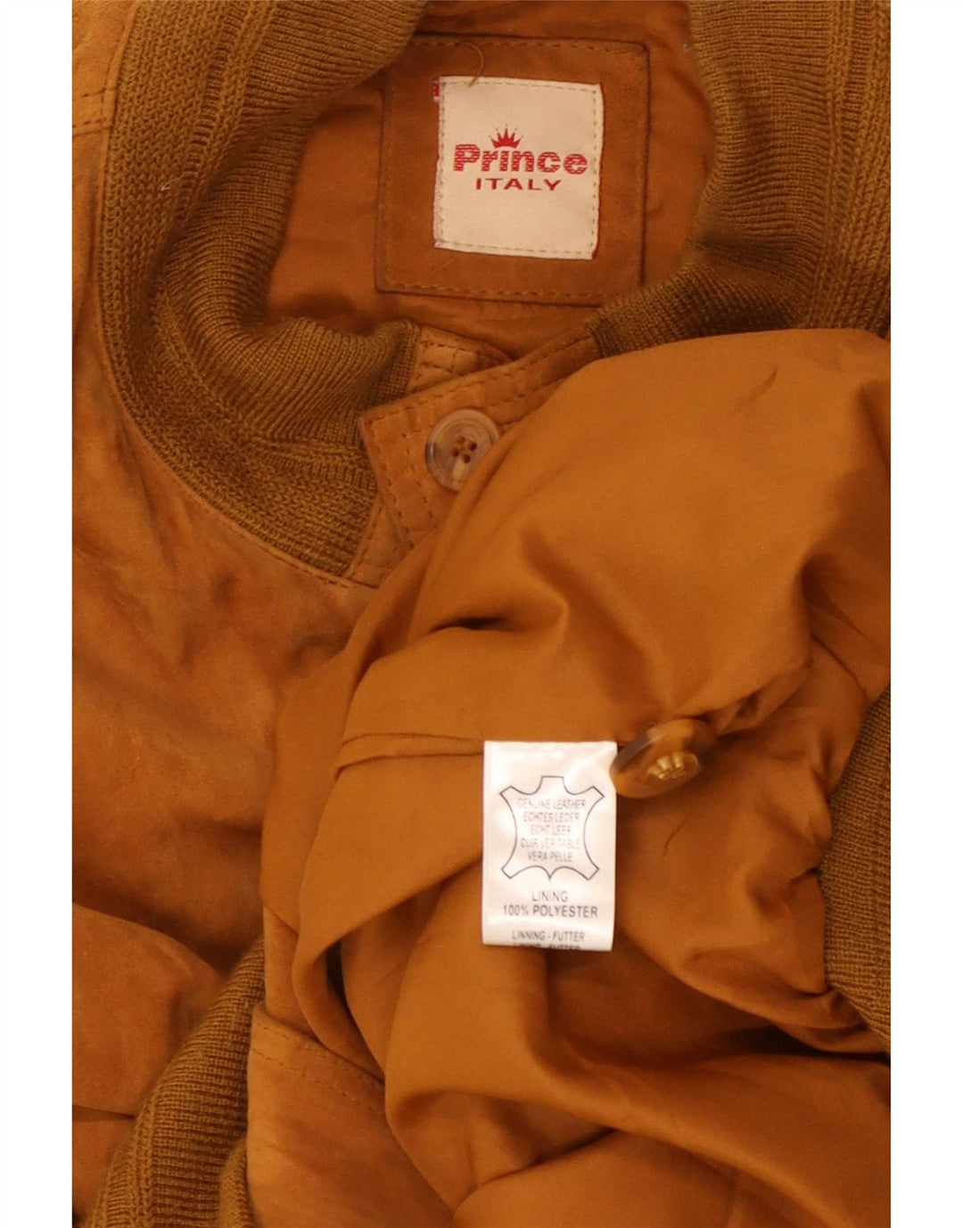 Prince Herre Ruskind Bomber Jacket UK 40 Large Beige Læder