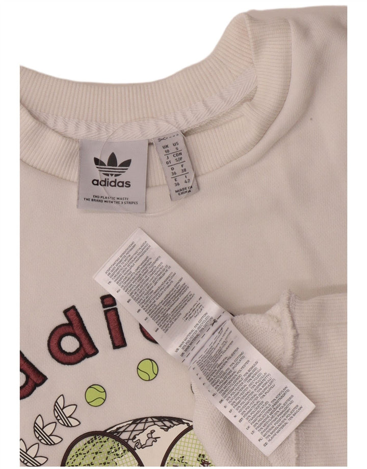 Adidas Dame Grafisk Oversized Sweatshirt Jumper UK 10 Small White Bomuld