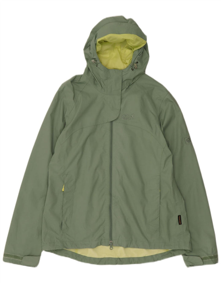 JACK WOLFSKIN Womens Hooded Rain Jacket UK 16 Large  Green Polyamide