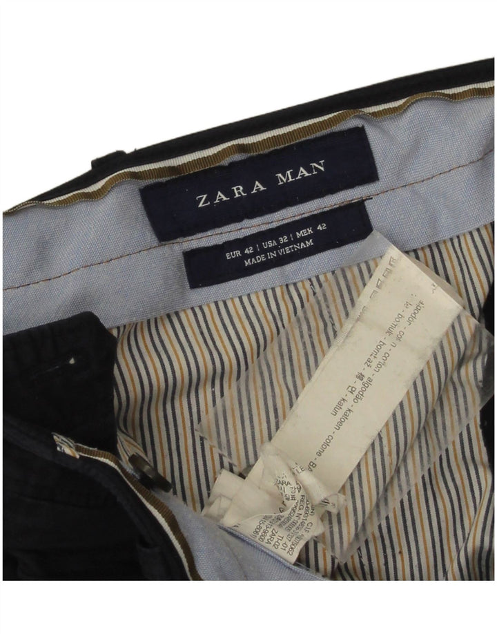 Zara Herre Chino Shorts EU 42 Large W32 Marineblå Bomuld