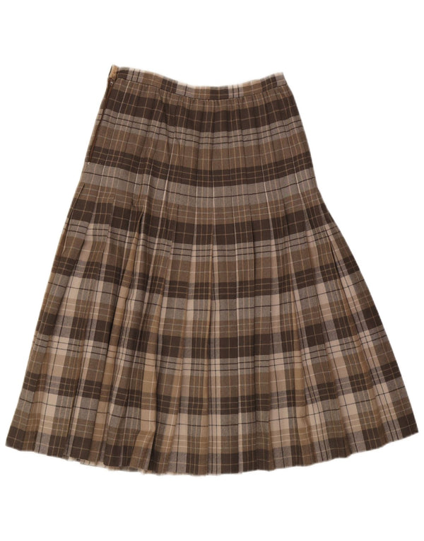 Vintage Womens High Waist Knife Pleated Skirt IT 42 Medium W26 Khaki Plaid